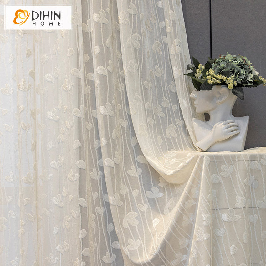DIHIN HOME Pastoral Leaves Embroidered Sheer Curtain, Grommet Window Curtain for Living Room ,52x63-inch,1 Panel Roman Shades Curtains Window Blinds custom curtains blackout curtains curtains for living room sheer curtains curtain fabric linen curtains kitchen curtains velvet curtains pinch pleat curtains bay window curtains outdoor curtains pleated curtains floral curtains dining room curtains kitchen valances drapes for bedroom patio curtains nursery curtains grommet curtains
