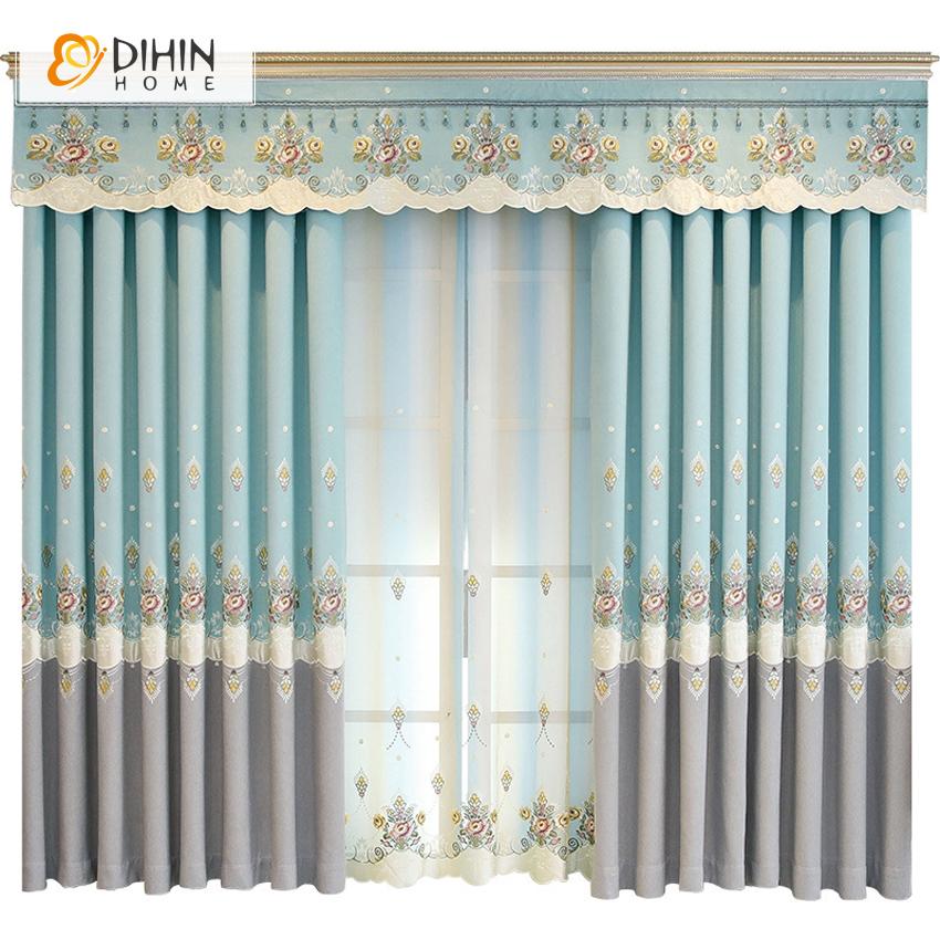 DIHIN HOME Pastoral Light Blue and Grey Embroidered Curtain Luxury Valance ,Blackout Curtains Grommet Window Curtain for Living Room ,52x84-inch,1 Panel Roman Shades Curtains Window Blinds custom curtains blackout curtains curtains for living room sheer curtains curtain fabric linen curtains kitchen curtains velvet curtains pinch pleat curtains bay window curtains outdoor curtains pleated curtains floral curtains dining room curtains kitchen valances drapes for bedroom patio curtains nursery curtains gromme