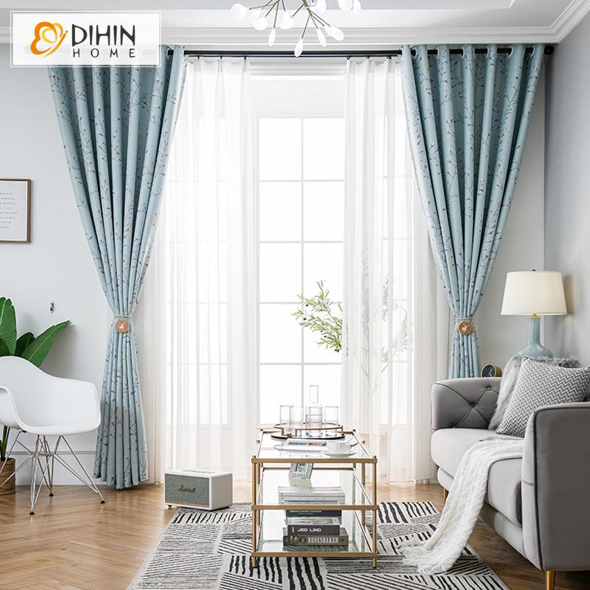 DIHIN HOME Pastoral Light Blue Twigs Printed,Blackout Grommet Window Curtain for Living Room ,52x63-inch,1 Panel Roman Shades Curtains Window Blinds custom curtains blackout curtains curtains for living room sheer curtains curtain fabric linen curtains kitchen curtains velvet curtains pinch pleat curtains bay window curtains outdoor curtains pleated curtains floral curtains dining room curtains kitchen valances drapes for bedroom patio curtains nursery curtains grommet curtains