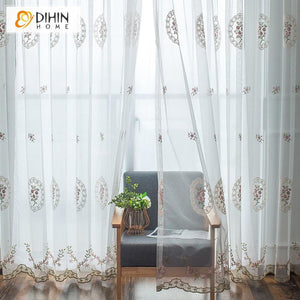 DIHIN HOME Pastoral Luxury Embroidered Sheer Curtain, Grommet Window Curtain for Living Room ,52x63-inch,1 Panel Roman Shades Curtains Window Blinds custom curtains blackout curtains curtains for living room sheer curtains curtain fabric linen curtains kitchen curtains velvet curtains pinch pleat curtains bay window curtains outdoor curtains pleated curtains floral curtains dining room curtains kitchen valances drapes for bedroom patio curtains nursery curtains grommet curtains