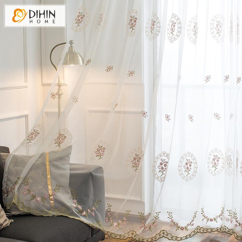 DIHIN HOME Pastoral Luxury Embroidered Sheer Curtain, Grommet Window Curtain for Living Room ,52x63-inch,1 Panel Roman Shades Curtains Window Blinds custom curtains blackout curtains curtains for living room sheer curtains curtain fabric linen curtains kitchen curtains velvet curtains pinch pleat curtains bay window curtains outdoor curtains pleated curtains floral curtains dining room curtains kitchen valances drapes for bedroom patio curtains nursery curtains grommet curtains