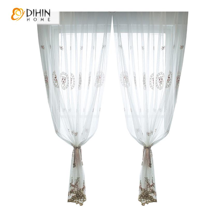 DIHIN HOME Pastoral Luxury Embroidered Sheer Curtain, Grommet Window Curtain for Living Room ,52x63-inch,1 Panel Roman Shades Curtains Window Blinds custom curtains blackout curtains curtains for living room sheer curtains curtain fabric linen curtains kitchen curtains velvet curtains pinch pleat curtains bay window curtains outdoor curtains pleated curtains floral curtains dining room curtains kitchen valances drapes for bedroom patio curtains nursery curtains grommet curtains