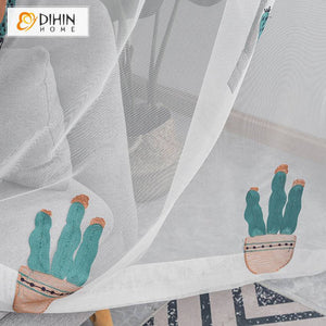 DIHIN HOME Pastoral Natural Cactus Embroidered,Sheer Curtain,Grommet Window Curtain for Living Room ,52x63-inch,1 Panel Roman Shades Curtains Window Blinds custom curtains blackout curtains curtains for living room sheer curtains curtain fabric linen curtains kitchen curtains velvet curtains pinch pleat curtains bay window curtains outdoor curtains pleated curtains floral curtains dining room curtains kitchen valances drapes for bedroom patio curtains nursery curtains grommet curtains