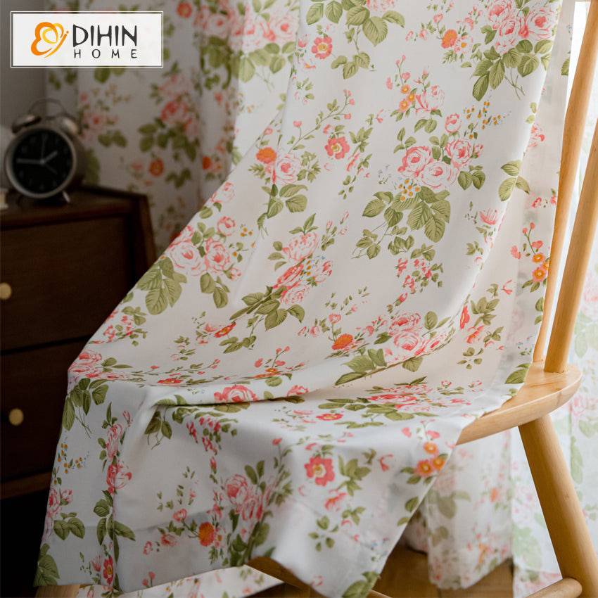 DIHIN HOME Pastoral Natural Floral Printed Curtains,Blackout Grommet Window Curtain for Living Room ,52x63-inch,1 Panel Roman Shades Curtains Window Blinds custom curtains blackout curtains curtains for living room sheer curtains curtain fabric linen curtains kitchen curtains velvet curtains pinch pleat curtains bay window curtains outdoor curtains pleated curtains floral curtains dining room curtains kitchen valances drapes for bedroom patio curtains nursery curtains grommet curtains