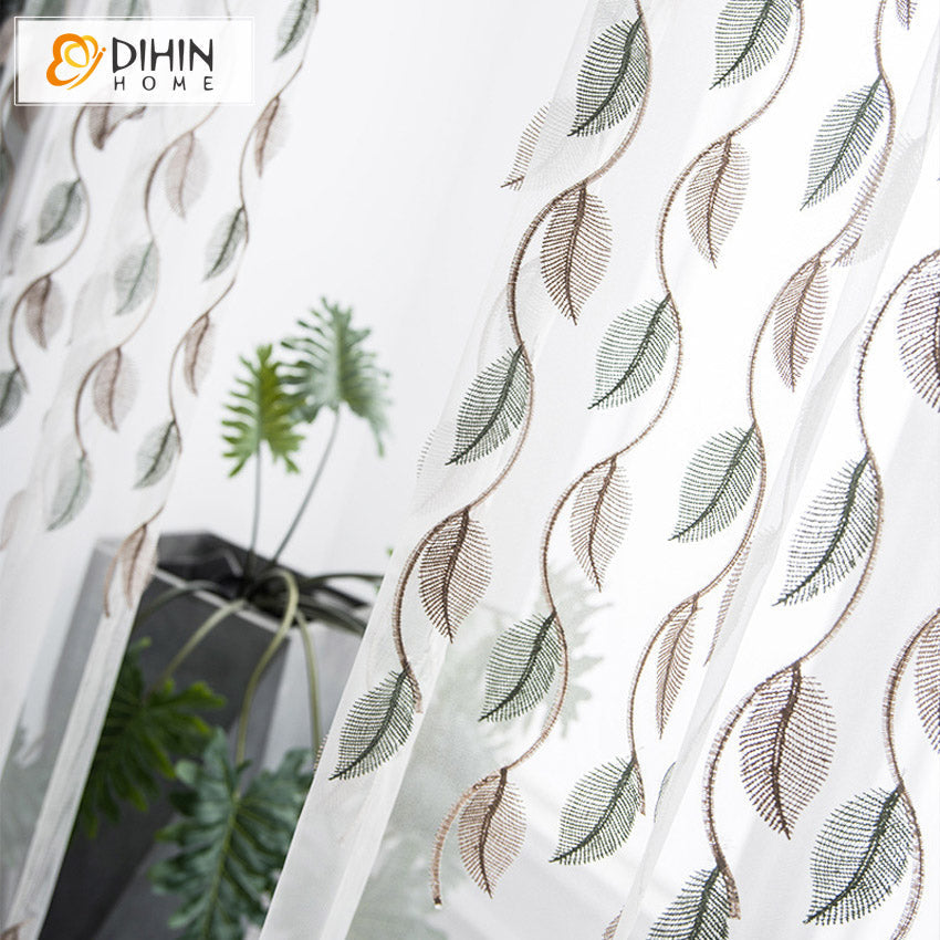 DIHIN HOME Pastoral Natural Leaves Embroidered Curtains,Grommet Window Curtain for Living Room,52x63-inch,1 Panel Roman Shades Curtains Window Blinds custom curtains blackout curtains curtains for living room sheer curtains curtain fabric linen curtains kitchen curtains velvet curtains pinch pleat curtains bay window curtains outdoor curtains pleated curtains floral curtains dining room curtains kitchen valances drapes for bedroom patio curtains nursery curtains grommet curtains