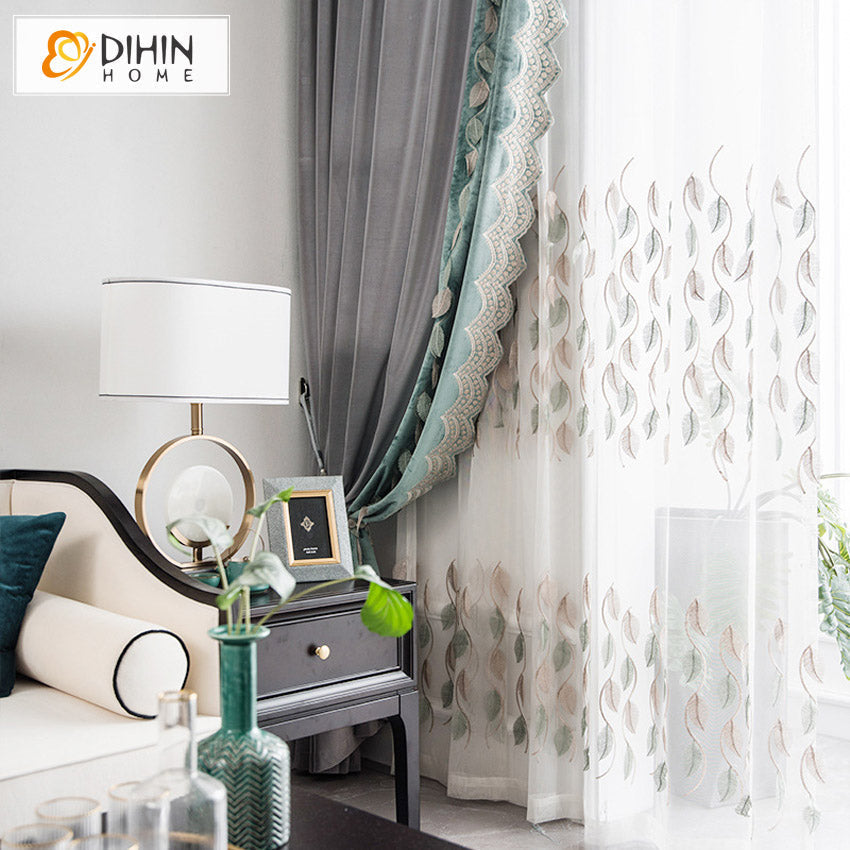 DIHIN HOME Pastoral Natural Leaves Embroidered Curtains,Grommet Window Curtain for Living Room,52x63-inch,1 Panel Roman Shades Curtains Window Blinds custom curtains blackout curtains curtains for living room sheer curtains curtain fabric linen curtains kitchen curtains velvet curtains pinch pleat curtains bay window curtains outdoor curtains pleated curtains floral curtains dining room curtains kitchen valances drapes for bedroom patio curtains nursery curtains grommet curtains