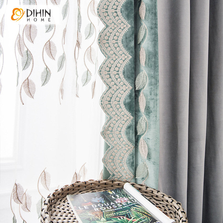 DIHIN HOME Pastoral Natural Leaves Embroidered Curtains,Grommet Window Curtain for Living Room,52x63-inch,1 Panel Roman Shades Curtains Window Blinds custom curtains blackout curtains curtains for living room sheer curtains curtain fabric linen curtains kitchen curtains velvet curtains pinch pleat curtains bay window curtains outdoor curtains pleated curtains floral curtains dining room curtains kitchen valances drapes for bedroom patio curtains nursery curtains grommet curtains