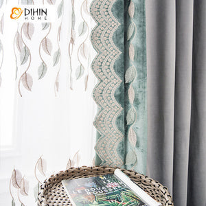 DIHIN HOME Pastoral Natural Leaves Embroidered Curtains,Grommet Window Curtain for Living Room,52x63-inch,1 Panel Roman Shades Curtains Window Blinds custom curtains blackout curtains curtains for living room sheer curtains curtain fabric linen curtains kitchen curtains velvet curtains pinch pleat curtains bay window curtains outdoor curtains pleated curtains floral curtains dining room curtains kitchen valances drapes for bedroom patio curtains nursery curtains grommet curtains