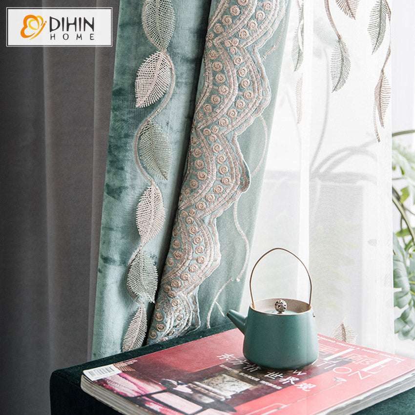 DIHIN HOME Pastoral Natural Leaves Embroidered Curtains,Grommet Window Curtain for Living Room,52x63-inch,1 Panel Roman Shades Curtains Window Blinds custom curtains blackout curtains curtains for living room sheer curtains curtain fabric linen curtains kitchen curtains velvet curtains pinch pleat curtains bay window curtains outdoor curtains pleated curtains floral curtains dining room curtains kitchen valances drapes for bedroom patio curtains nursery curtains grommet curtains