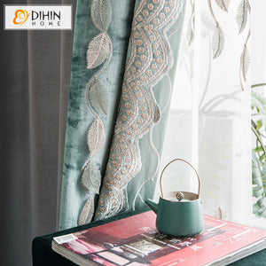 DIHIN HOME Pastoral Natural Leaves Embroidered Curtains,Grommet Window Curtain for Living Room,52x63-inch,1 Panel Roman Shades Curtains Window Blinds custom curtains blackout curtains curtains for living room sheer curtains curtain fabric linen curtains kitchen curtains velvet curtains pinch pleat curtains bay window curtains outdoor curtains pleated curtains floral curtains dining room curtains kitchen valances drapes for bedroom patio curtains nursery curtains grommet curtains