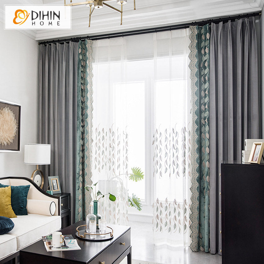 DIHIN HOME Pastoral Natural Leaves Embroidered Curtains,Grommet Window Curtain for Living Room,52x63-inch,1 Panel Roman Shades Curtains Window Blinds custom curtains blackout curtains curtains for living room sheer curtains curtain fabric linen curtains kitchen curtains velvet curtains pinch pleat curtains bay window curtains outdoor curtains pleated curtains floral curtains dining room curtains kitchen valances drapes for bedroom patio curtains nursery curtains grommet curtains