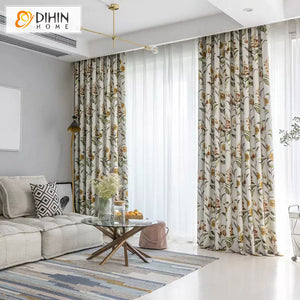 DIHIN HOME Pastoral Nature Flowers Printed,Blackout Grommet Window Curtain for Living Room Roman Shades Curtains Window Blinds custom curtains blackout curtains curtains for living room sheer curtains curtain fabric linen curtains kitchen curtains velvet curtains pinch pleat curtains bay window curtains outdoor curtains pleated curtains floral curtains dining room curtains kitchen valances drapes for bedroom patio curtains nursery curtains grommet curtains