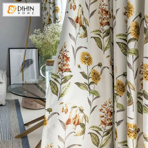 DIHIN HOME Pastoral Nature Flowers Printed,Blackout Grommet Window Curtain for Living Room Roman Shades Curtains Window Blinds custom curtains blackout curtains curtains for living room sheer curtains curtain fabric linen curtains kitchen curtains velvet curtains pinch pleat curtains bay window curtains outdoor curtains pleated curtains floral curtains dining room curtains kitchen valances drapes for bedroom patio curtains nursery curtains grommet curtains