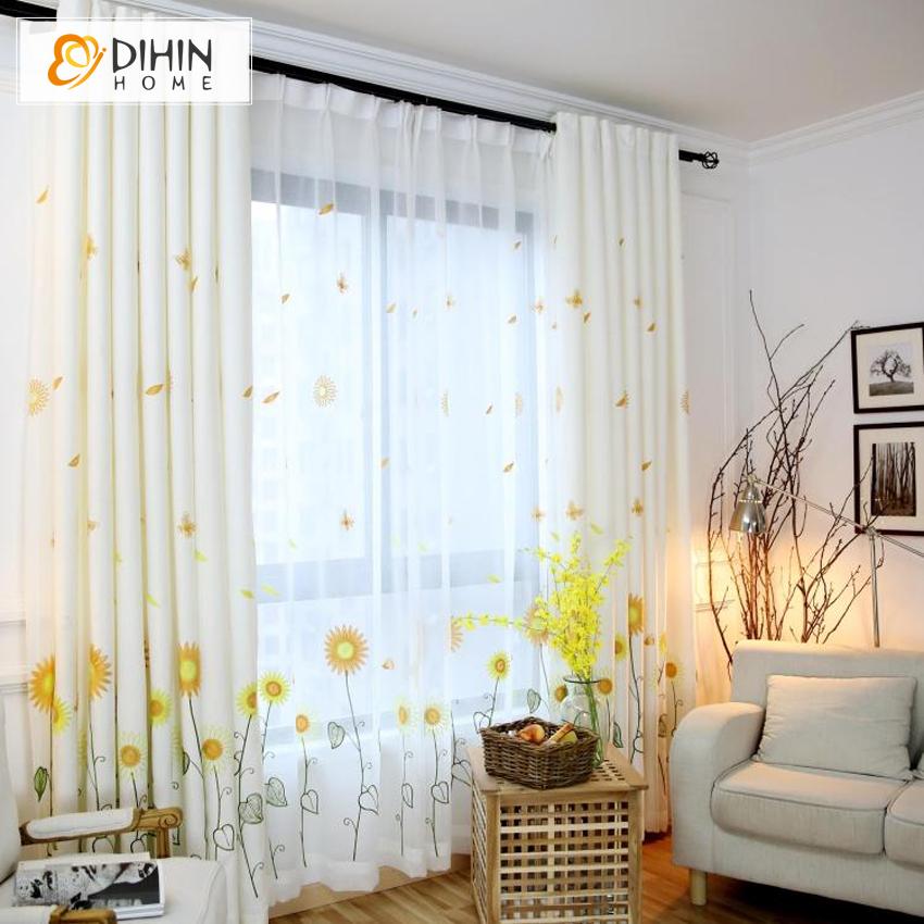 DIHIN HOME Pastoral Nature Sunflowers Embroidered,Blackout Grommet Window Curtain for Living Room ,52x63-inch,1 Panel Roman Shades Curtains Window Blinds custom curtains blackout curtains curtains for living room sheer curtains curtain fabric linen curtains kitchen curtains velvet curtains pinch pleat curtains bay window curtains outdoor curtains pleated curtains floral curtains dining room curtains kitchen valances drapes for bedroom patio curtains nursery curtains grommet curtains