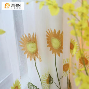 DIHIN HOME Pastoral Nature Sunflowers Embroidered,Blackout Grommet Window Curtain for Living Room ,52x63-inch,1 Panel Roman Shades Curtains Window Blinds custom curtains blackout curtains curtains for living room sheer curtains curtain fabric linen curtains kitchen curtains velvet curtains pinch pleat curtains bay window curtains outdoor curtains pleated curtains floral curtains dining room curtains kitchen valances drapes for bedroom patio curtains nursery curtains grommet curtains
