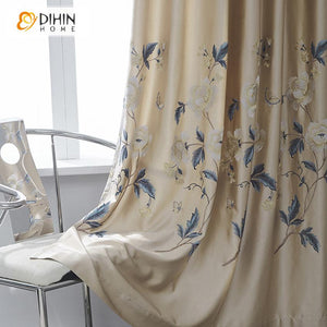DIHIN HOME Pastoral Peony High Precision Imitation Silk Embroidered Curtains,Blackout Grommet Window Curtain for Living Room ,52x63-inch,1 Panel Roman Shades Curtains Window Blinds custom curtains blackout curtains curtains for living room sheer curtains curtain fabric linen curtains kitchen curtains velvet curtains pinch pleat curtains bay window curtains outdoor curtains pleated curtains floral curtains dining room curtains kitchen valances drapes for bedroom patio curtains nursery curtains grommet curtai