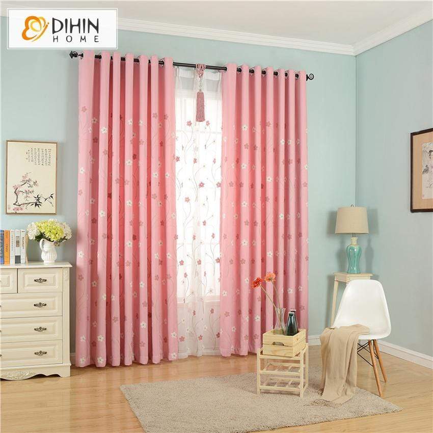 DIHIN HOME Pastoral Pink Color Embroidered Curtains,Blackout Grommet Window Curtain for Living Room ,52x63-inch,1 Panel Roman Shades Curtains Window Blinds custom curtains blackout curtains curtains for living room sheer curtains curtain fabric linen curtains kitchen curtains velvet curtains pinch pleat curtains bay window curtains outdoor curtains pleated curtains floral curtains dining room curtains kitchen valances drapes for bedroom patio curtains nursery curtains grommet curtains