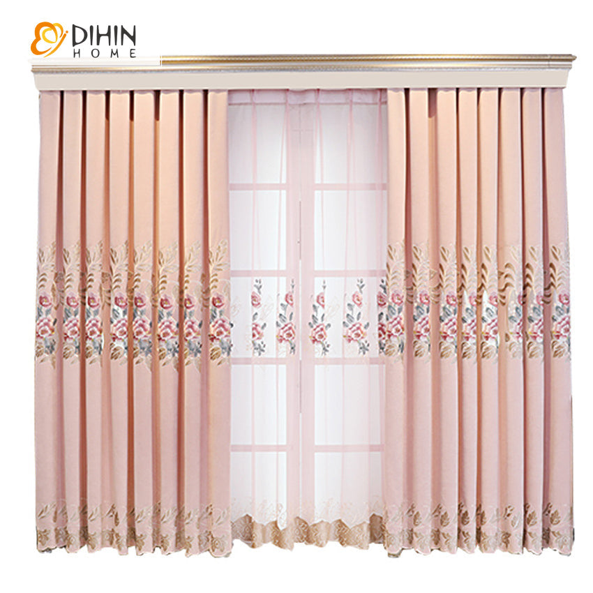 DIHIN HOME Pastoral Pink Color Embroidered Valance,Blackout Curtains Grommet Window Curtain for Living Room ,52x84-inch,1 Panel Roman Shades Curtains Window Blinds custom curtains blackout curtains curtains for living room sheer curtains curtain fabric linen curtains kitchen curtains velvet curtains pinch pleat curtains bay window curtains outdoor curtains pleated curtains floral curtains dining room curtains kitchen valances drapes for bedroom patio curtains nursery curtains grommet curtains