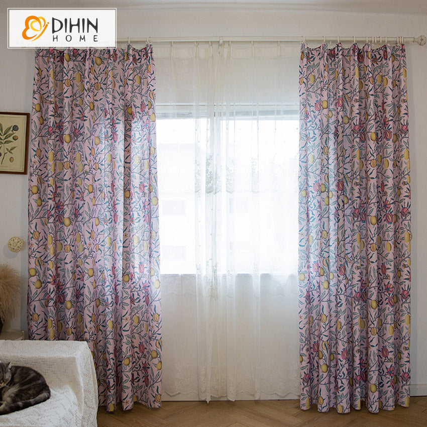 DIHIN HOME Pastoral Pink Color Lemon Trees Printed,Blackout Grommet Window Curtain for Living Room ,52x63-inch,1 Panel Roman Shades Curtains Window Blinds custom curtains blackout curtains curtains for living room sheer curtains curtain fabric linen curtains kitchen curtains velvet curtains pinch pleat curtains bay window curtains outdoor curtains pleated curtains floral curtains dining room curtains kitchen valances drapes for bedroom patio curtains nursery curtains grommet curtains