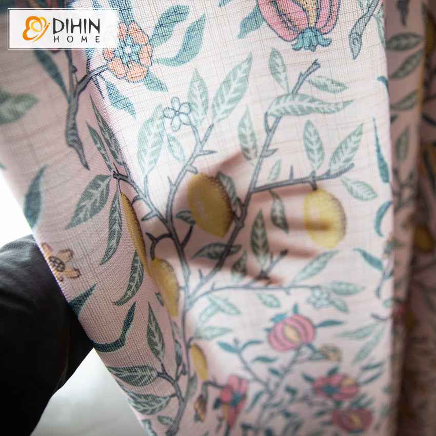 DIHIN HOME Pastoral Pink Color Lemon Trees Printed,Blackout Grommet Window Curtain for Living Room ,52x63-inch,1 Panel Roman Shades Curtains Window Blinds custom curtains blackout curtains curtains for living room sheer curtains curtain fabric linen curtains kitchen curtains velvet curtains pinch pleat curtains bay window curtains outdoor curtains pleated curtains floral curtains dining room curtains kitchen valances drapes for bedroom patio curtains nursery curtains grommet curtains