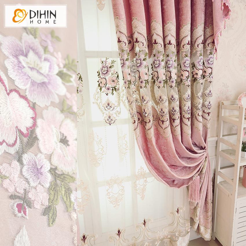 DIHIN HOME Pastoral Pink Flowers Embroidered Curtain Luxury Valance ,Blackout Curtains Grommet Window Curtain for Living Room ,52x84-inch,1 Panel Roman Shades Curtains Window Blinds custom curtains blackout curtains curtains for living room sheer curtains curtain fabric linen curtains kitchen curtains velvet curtains pinch pleat curtains bay window curtains outdoor curtains pleated curtains floral curtains dining room curtains kitchen valances drapes for bedroom patio curtains nursery curtains grommet curta