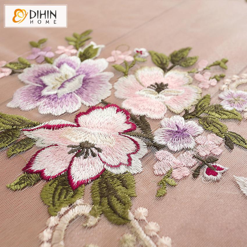 DIHIN HOME Pastoral Pink Flowers Embroidered Curtain Luxury Valance ,Blackout Curtains Grommet Window Curtain for Living Room ,52x84-inch,1 Panel Roman Shades Curtains Window Blinds custom curtains blackout curtains curtains for living room sheer curtains curtain fabric linen curtains kitchen curtains velvet curtains pinch pleat curtains bay window curtains outdoor curtains pleated curtains floral curtains dining room curtains kitchen valances drapes for bedroom patio curtains nursery curtains grommet curta
