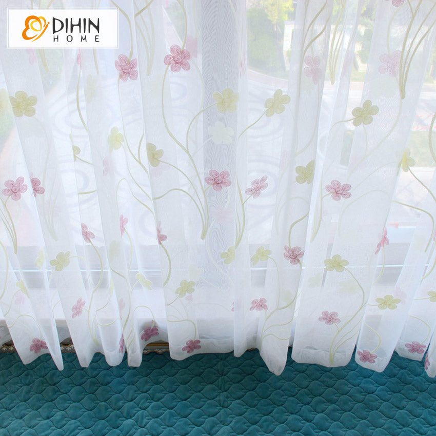 DIHIN HOME Pastoral Pink Flowers Embroidered,Grommet Window Sheer Curtain for Living Room ,52x63-inch,1 Panel Roman Shades Curtains Window Blinds custom curtains blackout curtains curtains for living room sheer curtains curtain fabric linen curtains kitchen curtains velvet curtains pinch pleat curtains bay window curtains outdoor curtains pleated curtains floral curtains dining room curtains kitchen valances drapes for bedroom patio curtains nursery curtains grommet curtains