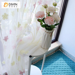DIHIN HOME Pastoral Pink Flowers Embroidered,Grommet Window Sheer Curtain for Living Room ,52x63-inch,1 Panel Roman Shades Curtains Window Blinds custom curtains blackout curtains curtains for living room sheer curtains curtain fabric linen curtains kitchen curtains velvet curtains pinch pleat curtains bay window curtains outdoor curtains pleated curtains floral curtains dining room curtains kitchen valances drapes for bedroom patio curtains nursery curtains grommet curtains
