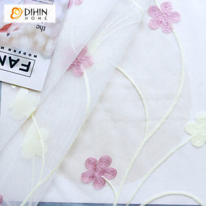 DIHIN HOME Pastoral Pink Flowers Embroidered,Grommet Window Sheer Curtain for Living Room ,52x63-inch,1 Panel Roman Shades Curtains Window Blinds custom curtains blackout curtains curtains for living room sheer curtains curtain fabric linen curtains kitchen curtains velvet curtains pinch pleat curtains bay window curtains outdoor curtains pleated curtains floral curtains dining room curtains kitchen valances drapes for bedroom patio curtains nursery curtains grommet curtains