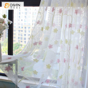 DIHIN HOME Pastoral Pink Flowers Embroidered,Grommet Window Sheer Curtain for Living Room ,52x63-inch,1 Panel Roman Shades Curtains Window Blinds custom curtains blackout curtains curtains for living room sheer curtains curtain fabric linen curtains kitchen curtains velvet curtains pinch pleat curtains bay window curtains outdoor curtains pleated curtains floral curtains dining room curtains kitchen valances drapes for bedroom patio curtains nursery curtains grommet curtains