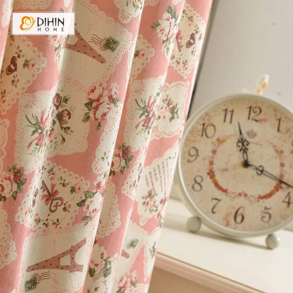 DIHIN HOME Pastoral Pink Flowers Printed，Blackout Grommet Window Curtain for Living Room ,52x63-inch,1 Panel Roman Shades Curtains Window Blinds custom curtains blackout curtains curtains for living room sheer curtains curtain fabric linen curtains kitchen curtains velvet curtains pinch pleat curtains bay window curtains outdoor curtains pleated curtains floral curtains dining room curtains kitchen valances drapes for bedroom patio curtains nursery curtains grommet curtains