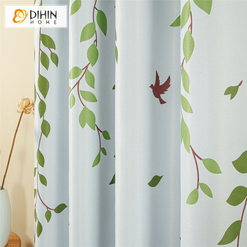 DIHIN HOME Pastoral Printed Green Branches,Blackout Grommet Window Curtain for Living Room,1 Panel Roman Shades Curtains Window Blinds custom curtains blackout curtains curtains for living room sheer curtains curtain fabric linen curtains kitchen curtains velvet curtains pinch pleat curtains bay window curtains outdoor curtains pleated curtains floral curtains dining room curtains kitchen valances drapes for bedroom patio curtains nursery curtains grommet curtains