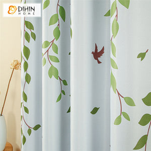 DIHIN HOME Pastoral Printed Green Branches,Blackout Grommet Window Curtain for Living Room,1 Panel Roman Shades Curtains Window Blinds custom curtains blackout curtains curtains for living room sheer curtains curtain fabric linen curtains kitchen curtains velvet curtains pinch pleat curtains bay window curtains outdoor curtains pleated curtains floral curtains dining room curtains kitchen valances drapes for bedroom patio curtains nursery curtains grommet curtains
