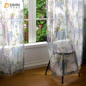 DIHIN HOME Pastoral Printed Sheer Curtain, Grommet Window Curtain for Living Room ,52x63-inch,1 Panelriped Roman Shades Curtains Window Blinds custom curtains blackout curtains curtains for living room sheer curtains curtain fabric linen curtains kitchen curtains velvet curtains pinch pleat curtains bay window curtains outdoor curtains pleated curtains floral curtains dining room curtains kitchen valances drapes for bedroom patio curtains nursery curtains grommet curtains