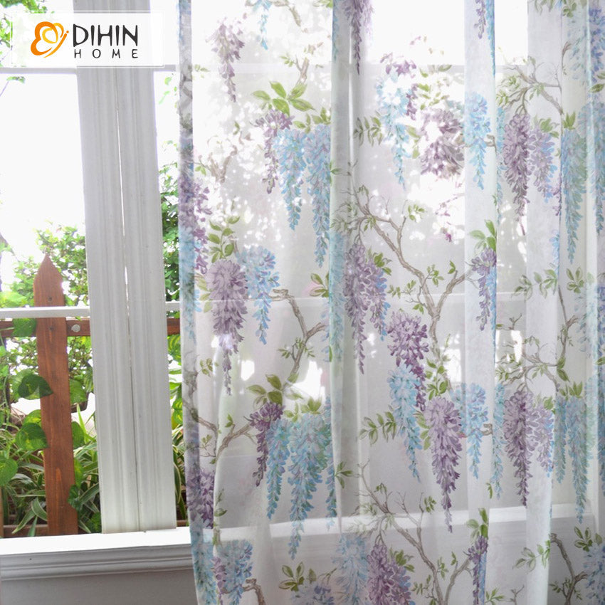 DIHIN HOME Pastoral Printed Sheer Curtain, Grommet Window Curtain for Living Room ,52x63-inch,1 Panelriped Roman Shades Curtains Window Blinds custom curtains blackout curtains curtains for living room sheer curtains curtain fabric linen curtains kitchen curtains velvet curtains pinch pleat curtains bay window curtains outdoor curtains pleated curtains floral curtains dining room curtains kitchen valances drapes for bedroom patio curtains nursery curtains grommet curtains