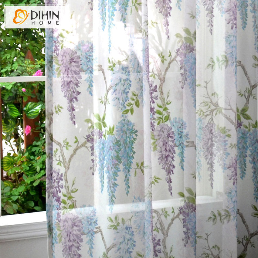 DIHIN HOME Pastoral Printed Sheer Curtain, Grommet Window Curtain for Living Room ,52x63-inch,1 Panelriped Roman Shades Curtains Window Blinds custom curtains blackout curtains curtains for living room sheer curtains curtain fabric linen curtains kitchen curtains velvet curtains pinch pleat curtains bay window curtains outdoor curtains pleated curtains floral curtains dining room curtains kitchen valances drapes for bedroom patio curtains nursery curtains grommet curtains
