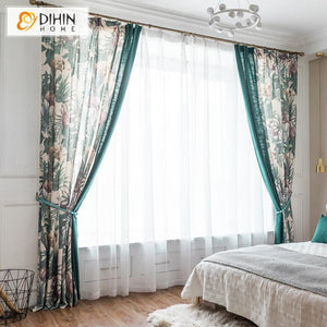 DIHIN HOME Pastoral Printed Spliced Curtains，Blackout Grommet Window Curtain for Living Room ,52x63-inch,1 Panel Roman Shades Curtains Window Blinds custom curtains blackout curtains curtains for living room sheer curtains curtain fabric linen curtains kitchen curtains velvet curtains pinch pleat curtains bay window curtains outdoor curtains pleated curtains floral curtains dining room curtains kitchen valances drapes for bedroom patio curtains nursery curtains grommet curtains