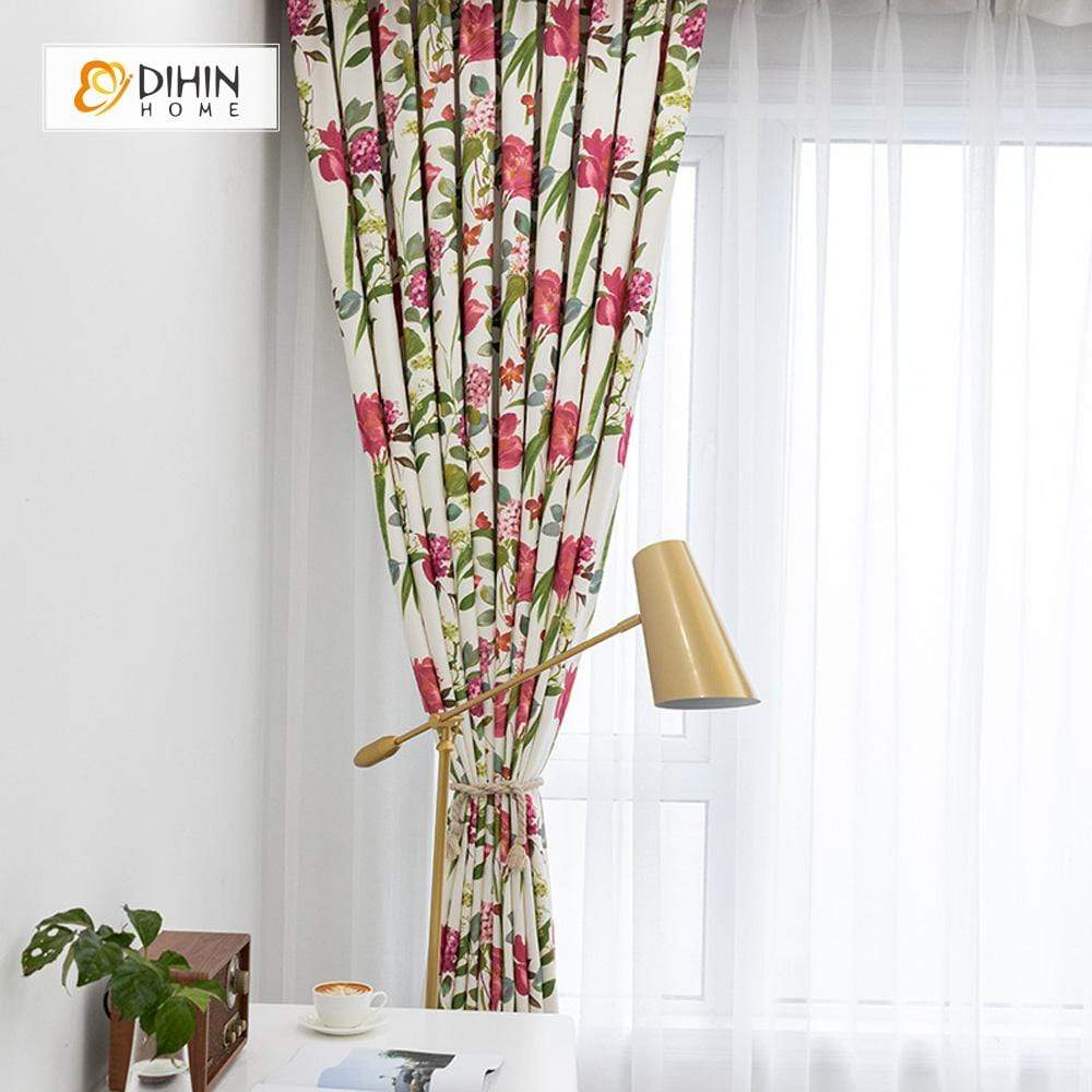 DIHIN HOME Pastoral Red Flowers Printed，Blackout Grommet Window Curtain for Living Room ,52x63-inch,1 Panel Roman Shades Curtains Window Blinds custom curtains blackout curtains curtains for living room sheer curtains curtain fabric linen curtains kitchen curtains velvet curtains pinch pleat curtains bay window curtains outdoor curtains pleated curtains floral curtains dining room curtains kitchen valances drapes for bedroom patio curtains nursery curtains grommet curtains