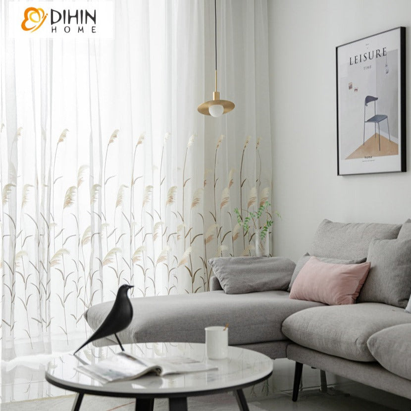 DIHIN HOME Pastoral Reed Emboridered Sheer Curtain, Grommet Window Curtain for Living Room ,52x63-inch,1 Panelriped Roman Shades Curtains Window Blinds custom curtains blackout curtains curtains for living room sheer curtains curtain fabric linen curtains kitchen curtains velvet curtains pinch pleat curtains bay window curtains outdoor curtains pleated curtains floral curtains dining room curtains kitchen valances drapes for bedroom patio curtains nursery curtains grommet curtains