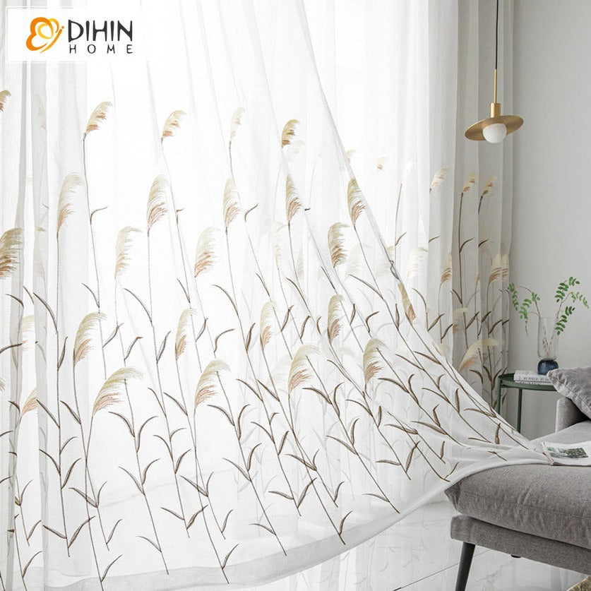 DIHIN HOME Pastoral Reed Emboridered Sheer Curtain, Grommet Window Curtain for Living Room ,52x63-inch,1 Panelriped Roman Shades Curtains Window Blinds custom curtains blackout curtains curtains for living room sheer curtains curtain fabric linen curtains kitchen curtains velvet curtains pinch pleat curtains bay window curtains outdoor curtains pleated curtains floral curtains dining room curtains kitchen valances drapes for bedroom patio curtains nursery curtains grommet curtains