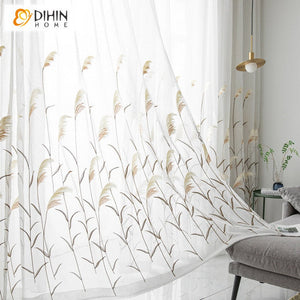 DIHIN HOME Pastoral Reed Emboridered Sheer Curtain, Grommet Window Curtain for Living Room ,52x63-inch,1 Panelriped Roman Shades Curtains Window Blinds custom curtains blackout curtains curtains for living room sheer curtains curtain fabric linen curtains kitchen curtains velvet curtains pinch pleat curtains bay window curtains outdoor curtains pleated curtains floral curtains dining room curtains kitchen valances drapes for bedroom patio curtains nursery curtains grommet curtains