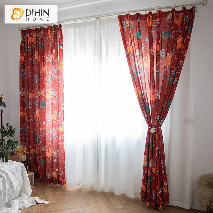 DIHIN HOME Pastoral Retro Linen Brick Red Printed,Blackout Grommet Window Curtain for Living Room,1 Panel Roman Shades Curtains Window Blinds custom curtains blackout curtains curtains for living room sheer curtains curtain fabric linen curtains kitchen curtains velvet curtains pinch pleat curtains bay window curtains outdoor curtains pleated curtains floral curtains dining room curtains kitchen valances drapes for bedroom patio curtains nursery curtains grommet curtains