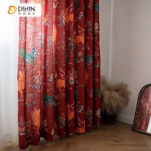 DIHIN HOME Pastoral Retro Linen Brick Red Printed,Blackout Grommet Window Curtain for Living Room,1 Panel Roman Shades Curtains Window Blinds custom curtains blackout curtains curtains for living room sheer curtains curtain fabric linen curtains kitchen curtains velvet curtains pinch pleat curtains bay window curtains outdoor curtains pleated curtains floral curtains dining room curtains kitchen valances drapes for bedroom patio curtains nursery curtains grommet curtains