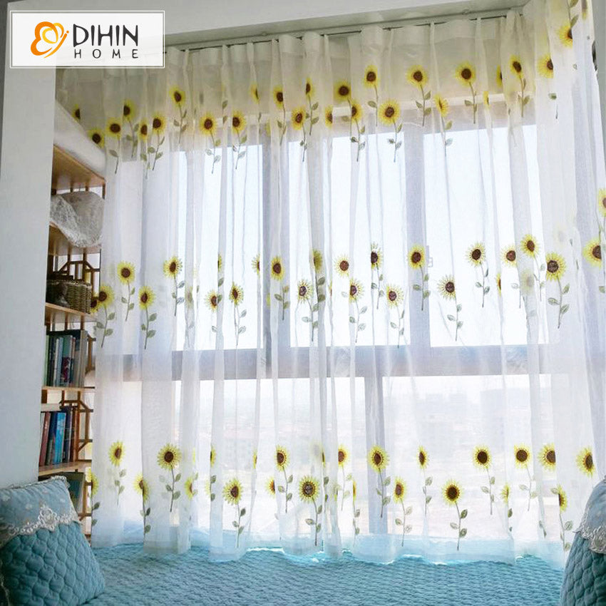 DIHIN HOME Pastoral Sunflowers Embroidered,Grommet Window Sheer Curtain for Living Room ,52x63-inch,1 Panel Roman Shades Curtains Window Blinds custom curtains blackout curtains curtains for living room sheer curtains curtain fabric linen curtains kitchen curtains velvet curtains pinch pleat curtains bay window curtains outdoor curtains pleated curtains floral curtains dining room curtains kitchen valances drapes for bedroom patio curtains nursery curtains grommet curtains