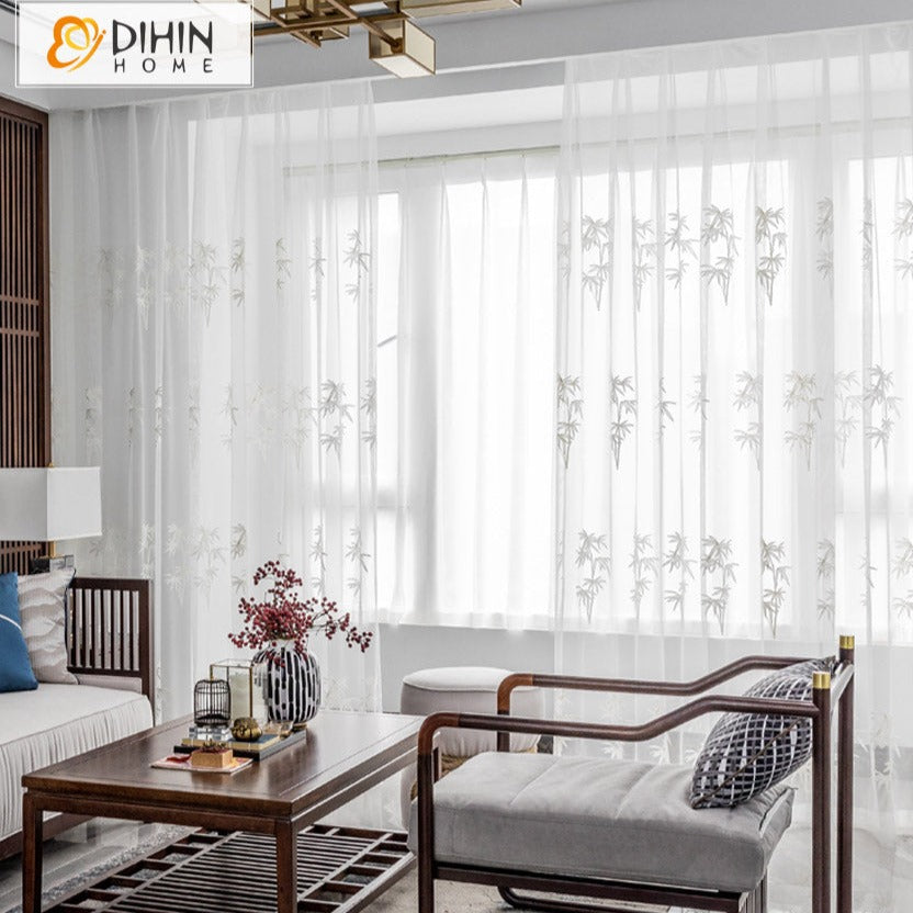 DIHIN HOME Pastoral White Bamboo Leaves Embroidered,Grommet Window Sheer Curtain for Living Room ,52x63-inch,1 Panel Roman Shades Curtains Window Blinds custom curtains blackout curtains curtains for living room sheer curtains curtain fabric linen curtains kitchen curtains velvet curtains pinch pleat curtains bay window curtains outdoor curtains pleated curtains floral curtains dining room curtains kitchen valances drapes for bedroom patio curtains nursery curtains grommet curtains
