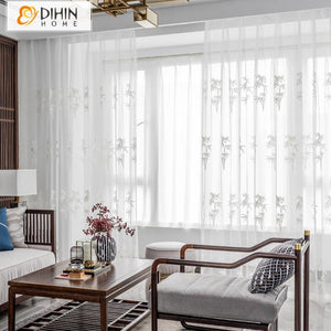 DIHIN HOME Pastoral White Bamboo Leaves Embroidered,Grommet Window Sheer Curtain for Living Room ,52x63-inch,1 Panel Roman Shades Curtains Window Blinds custom curtains blackout curtains curtains for living room sheer curtains curtain fabric linen curtains kitchen curtains velvet curtains pinch pleat curtains bay window curtains outdoor curtains pleated curtains floral curtains dining room curtains kitchen valances drapes for bedroom patio curtains nursery curtains grommet curtains