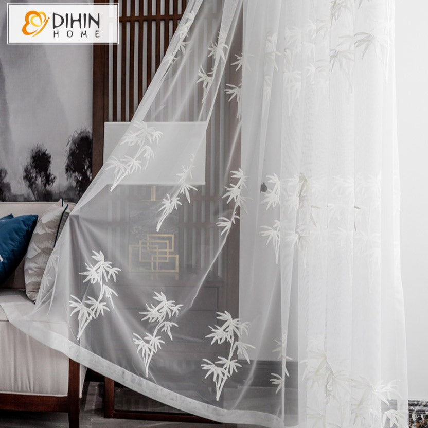 DIHIN HOME Pastoral White Bamboo Leaves Embroidered,Grommet Window Sheer Curtain for Living Room ,52x63-inch,1 Panel Roman Shades Curtains Window Blinds custom curtains blackout curtains curtains for living room sheer curtains curtain fabric linen curtains kitchen curtains velvet curtains pinch pleat curtains bay window curtains outdoor curtains pleated curtains floral curtains dining room curtains kitchen valances drapes for bedroom patio curtains nursery curtains grommet curtains