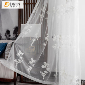 DIHIN HOME Pastoral White Bamboo Leaves Embroidered,Grommet Window Sheer Curtain for Living Room ,52x63-inch,1 Panel Roman Shades Curtains Window Blinds custom curtains blackout curtains curtains for living room sheer curtains curtain fabric linen curtains kitchen curtains velvet curtains pinch pleat curtains bay window curtains outdoor curtains pleated curtains floral curtains dining room curtains kitchen valances drapes for bedroom patio curtains nursery curtains grommet curtains