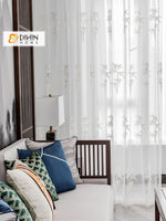 DIHIN HOME Pastoral White Bamboo Leaves Embroidered,Grommet Window Sheer Curtain for Living Room ,52x63-inch,1 Panel Roman Shades Curtains Window Blinds custom curtains blackout curtains curtains for living room sheer curtains curtain fabric linen curtains kitchen curtains velvet curtains pinch pleat curtains bay window curtains outdoor curtains pleated curtains floral curtains dining room curtains kitchen valances drapes for bedroom patio curtains nursery curtains grommet curtains