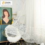 DIHIN HOME Pastoral White Banana Leaves,Sheer Curtain,Grommet Window Curtain for Living Room ,52x63-inch,1 Panel Curtains custom curtains blackout curtains curtains for living room curtain fabric linen curtains